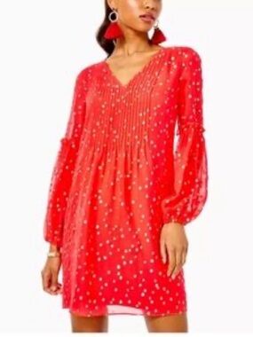 Lilly Pulitzer Red Dress with Gold Dot Accents